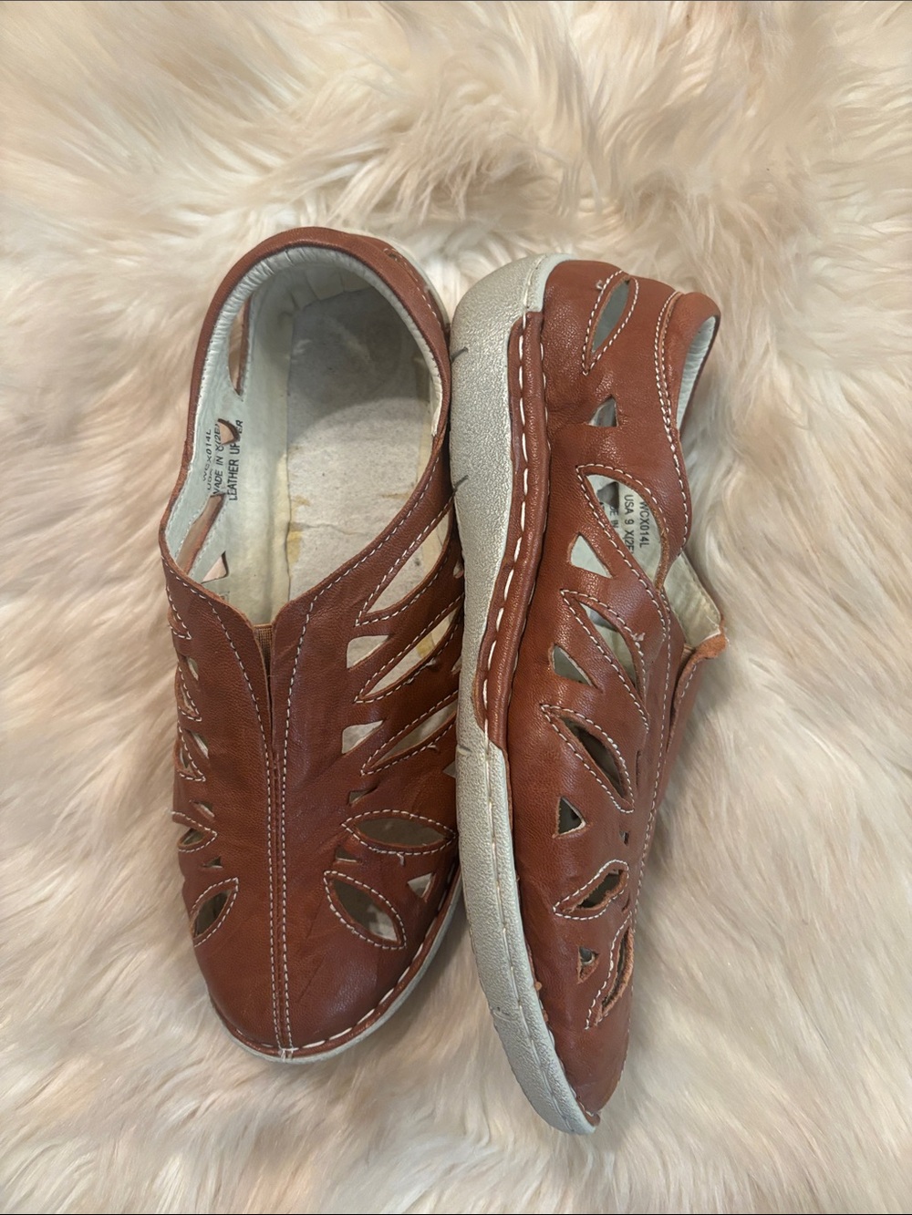 Propet Brown Leather Slip-On Loafers with Cutouts